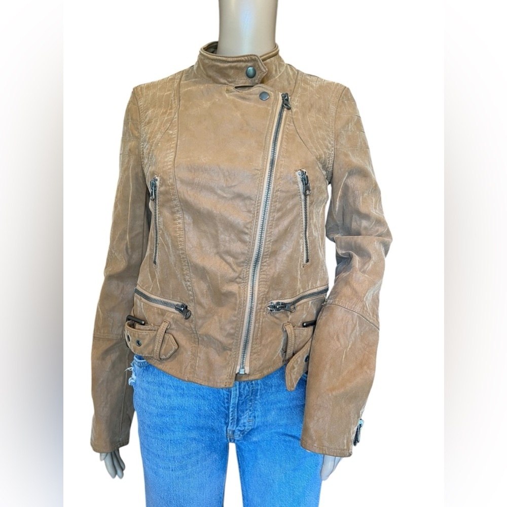 Free People We The Free Womens Fenix Vegan Leather Moto Jacket Camel Brown XS - Picture 3 of 13